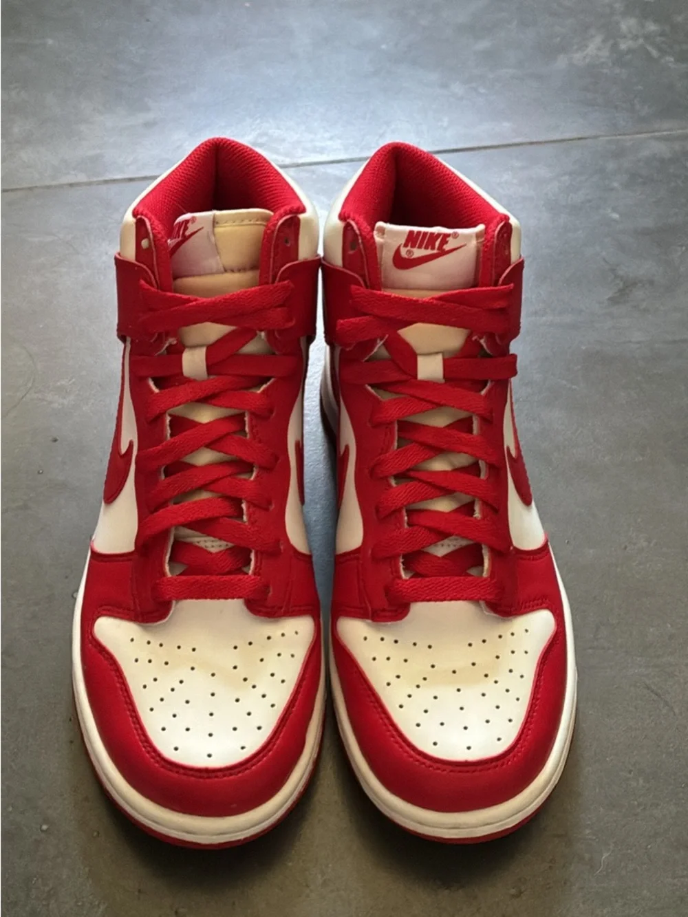 Nike Men's Red and White High-Top Sneakers